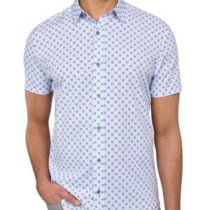 W.R.K White/Navy Geo Motif Print 4-way Stretch Recycled Shirt